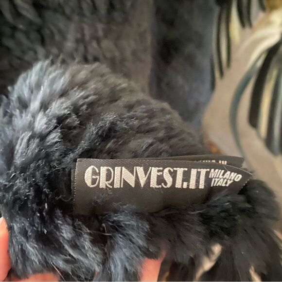 Fur poncho black knitted rabbit cowl neck cape large Xl plus one size - Picture 8 of 15